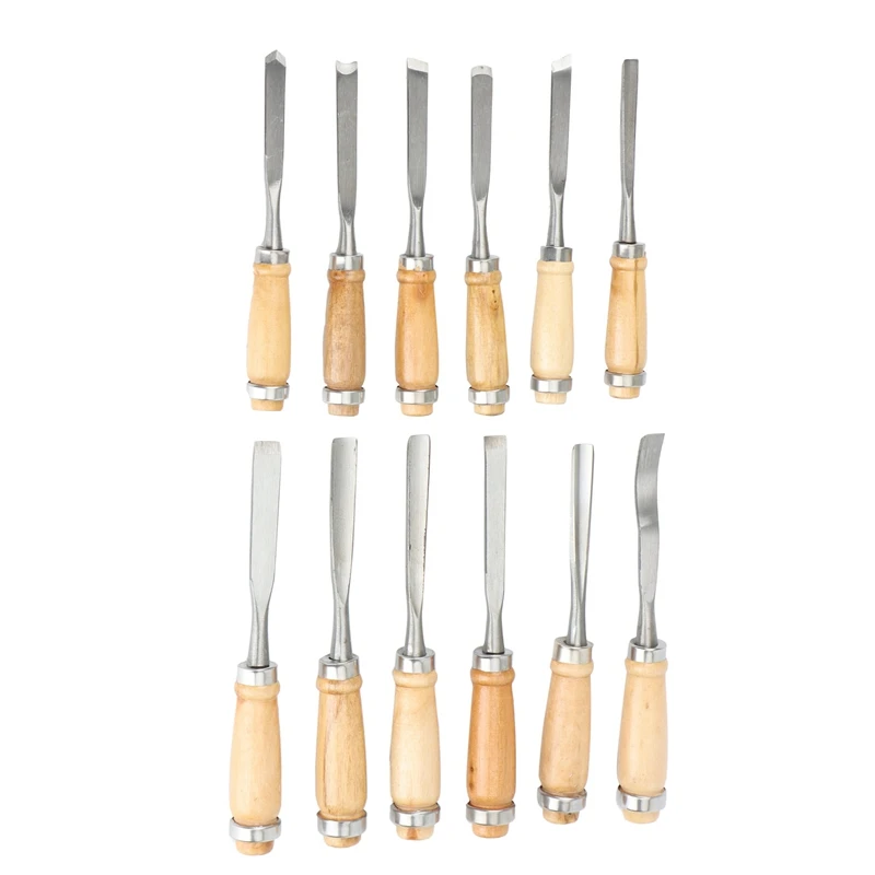 

12 Piece Wood Chisel Tool Set-Tool Steel Blade and High Impact Wooden Handle, Wood Chisel Flat Shovel Steel Chisel