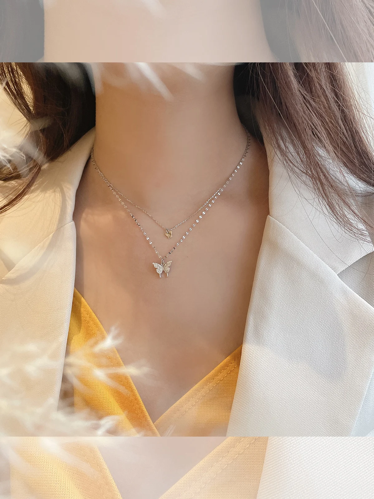 

TT925 Entire Sterling Silver Double Bow Clavicle Chain I Necklace Female Pendant Wholesale