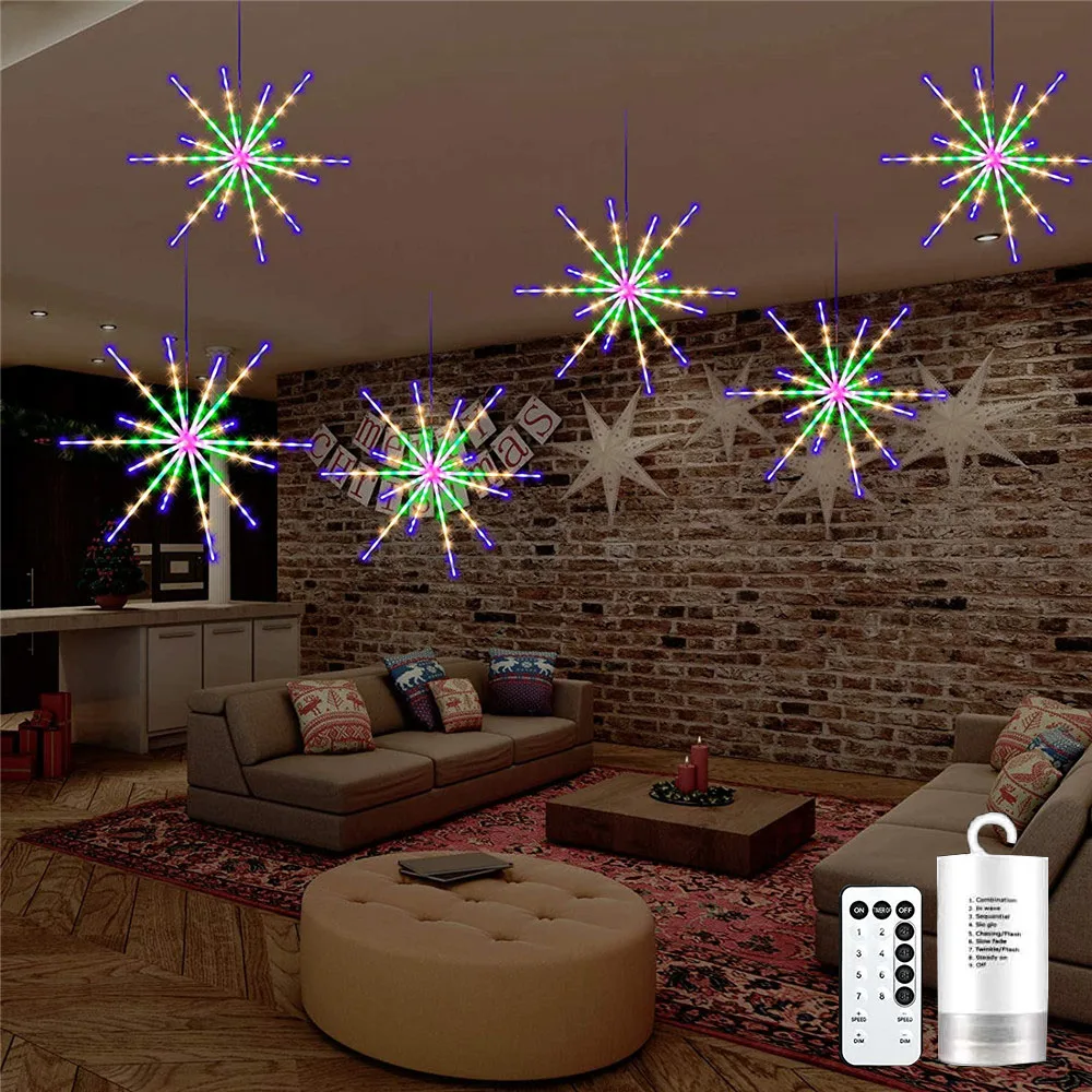 

14 Tubes LED Meteor shower Firework Lights Holiday Hanging Starburst Lights 8 Modes Christmas Decorative Lights with Remote