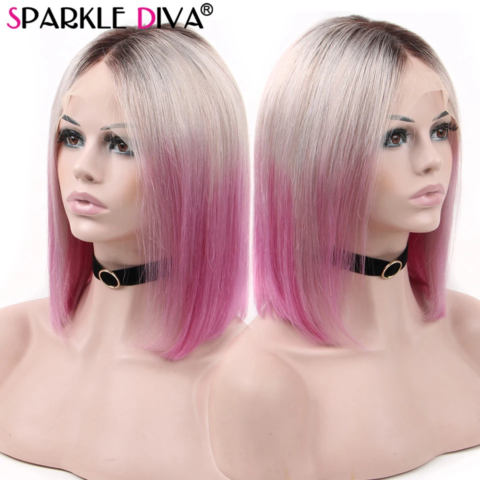 

Парик для женщин с фронтальной сеткой Bob T1B/серый/розово-красный прямые волосы Remy парик с предварительно выщипанными бразильскими искусстве...