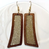 wood leather earrings for women geometric glitter leather pendant dangle earrings fashion texture jewelry gift wholesale