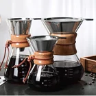 Кофейник V60 с фильтром из нержавеющей стали, из термостойкого стекла, с деревянной ручкой и защитой от ожогов, заварник для кофе