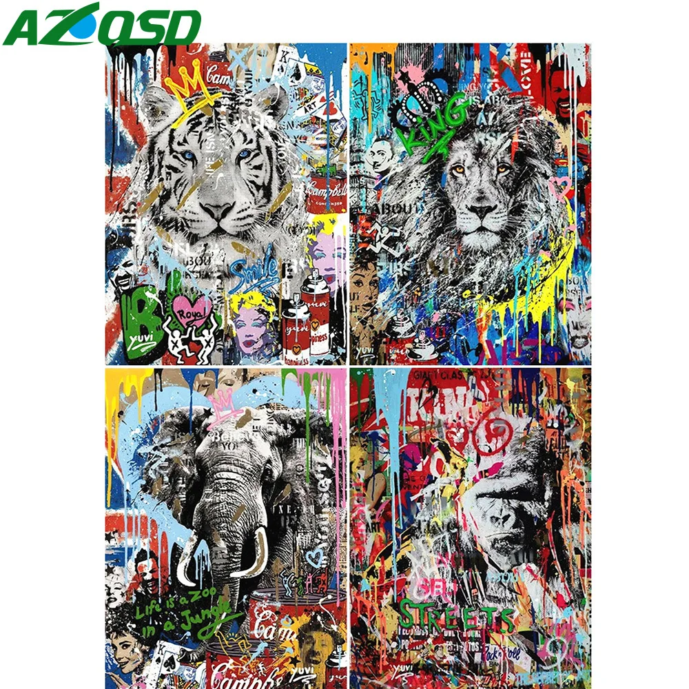 

AZQSD 5D DIY Алмазная вышивка Лев Улица граффити Алмазная мозаика для рукоделия живопись пейзаж девушка Декор для дома ручной работы