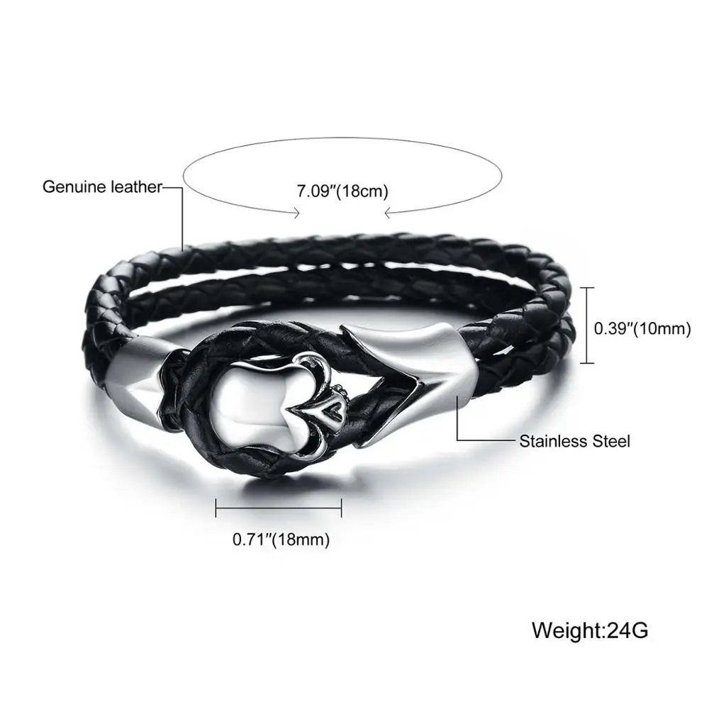 Мужской винтажный браслет из нержавеющей стали Готический кожаный с черепом