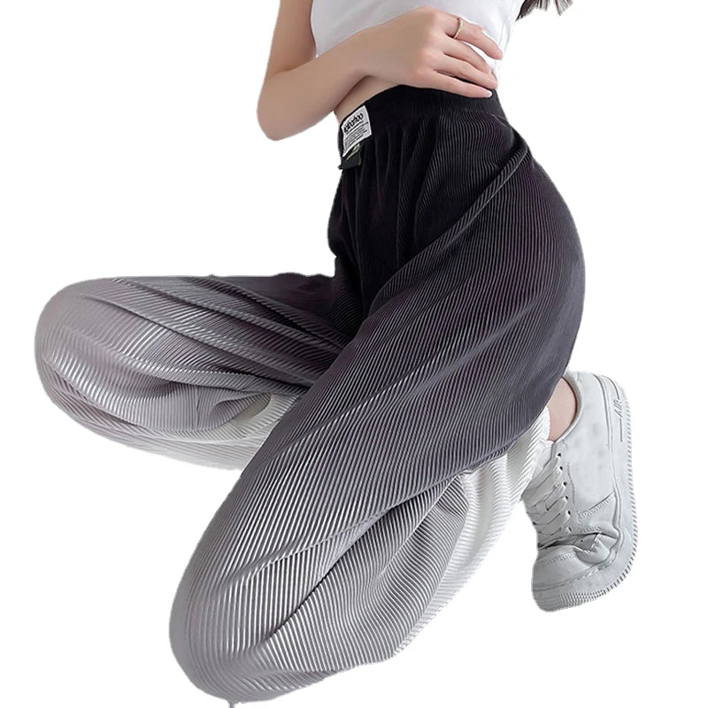 

Harajuku Gradient Black Ice Silk Beam Feet Pants Summer Breathable Sweatpants High Waist Elastic Casual Loose Street Harem Pants