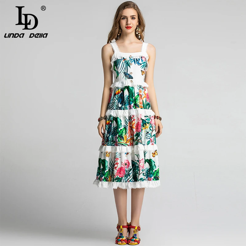 Женское платье на бретельках LD LINDA DELLA повседневное многослойное с цветочным