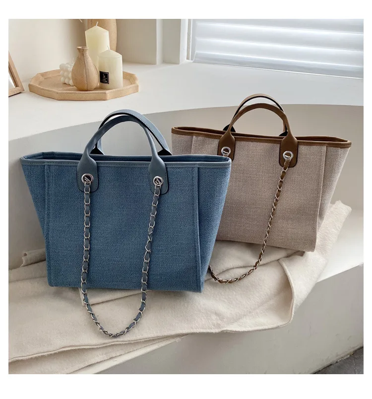 Новинка 2020 большая вместительность ремешок на цепочке сплошной цвет холщовая