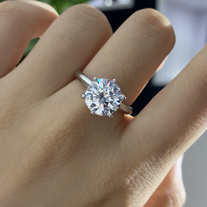 

Knobspin 100% 925 Sterling Silver Sparkling 10mm Round High Carbon Diamond Wedding Rings For Women Anniversary Gift Fine Jewelry