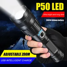 Powerful LED P50 USB Rechargeable Mini Outdoor Tactical Hunting Flashlight Police Intelligent Waterproof Torch Lantern Zoom