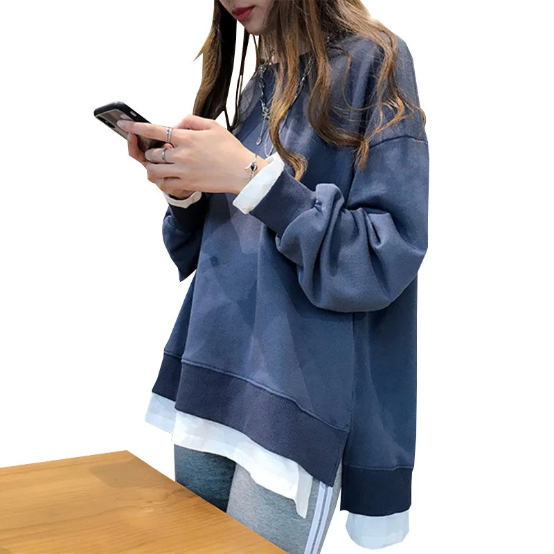 

6535 cotton fake two thin sweater women's fall 2020 new Korean loose student girl's top ins trend