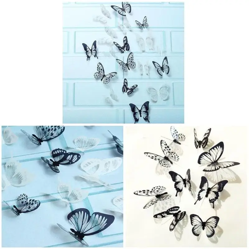 Pegatinas 3d De 18 piezas para decoración del hogar, calcomanía artística De mariposa en blanco y negro, para Pared, salón De belleza