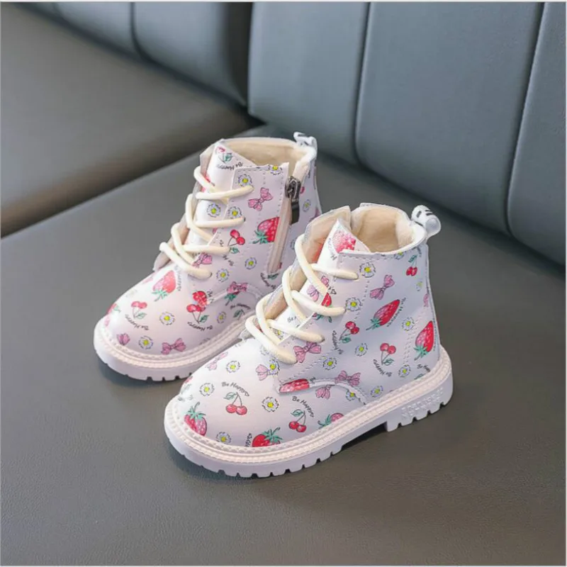 

2020 Autumn/Winter Children Boots Boys Girls Leather Martin Boots Plush Fashion Waterproof Non-slip Warm Kids Boots Shoes 21-36