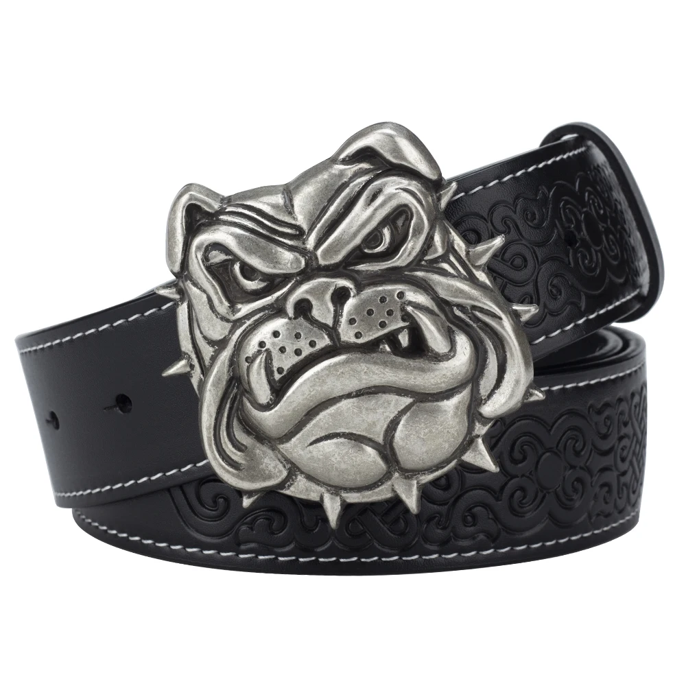 

Bulldog Head Men's Belt Cowboy Decorative Casual Dog Leather Fashion