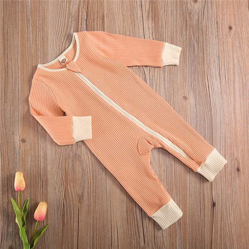 

Newborn Infant Solid Color Romper Baby Boy Girl One Piece Playsuits Autumn Spring Solid Color Long Sleeve Jumpsuit Ribbed Outfit