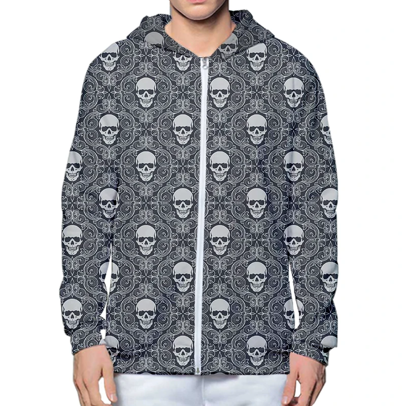 Модные худи с 3D-принтом черепа татуировки рентгеновского косточка мужская