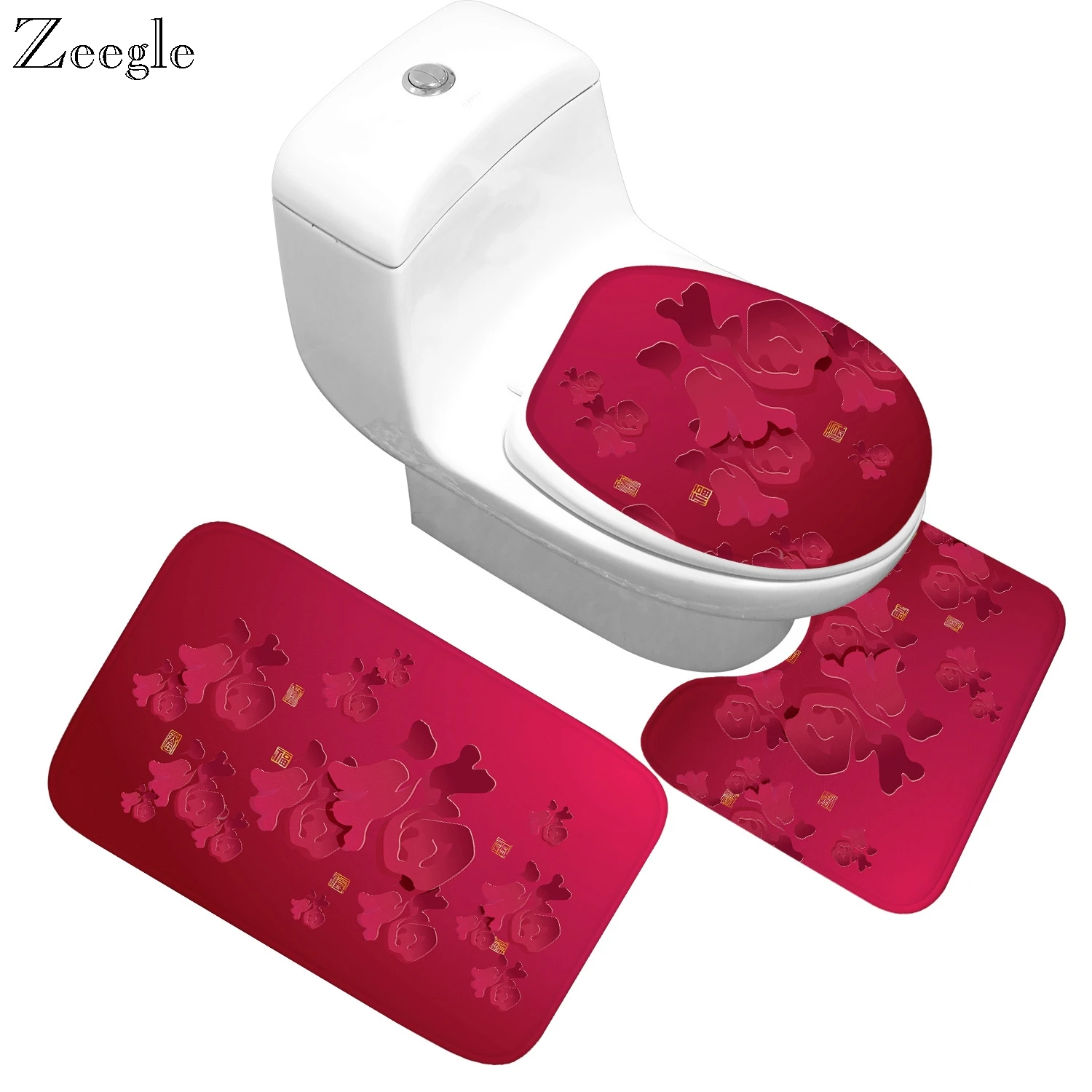 

Zeegle Toilet Set Non Slip Bathroom Shower Mat Absorbent Toilet Pedestal Rug Flannel Soft Foot Mat Flannel Washable Bath Mat Set