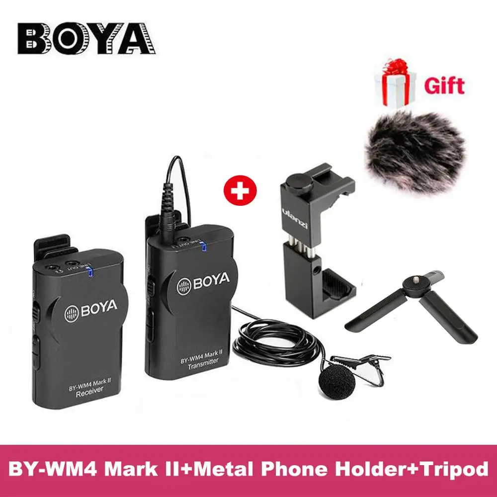 BOYA BY-WM4 Профессиональный Петличный Микрофон Беспроводной нагрудные микрофон Системы для Canon Nikon Sony камеры DSLR видеокамеры Регистраторы для iPhone 6 Android smartphones - Цвет: MarkII W phone mount
