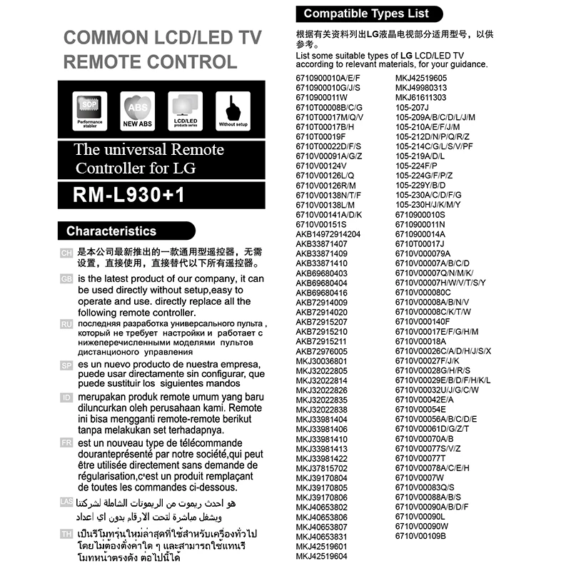 Универсальный пульт дистанционного управления для телевизора LG AKB72914296 AKB74115502