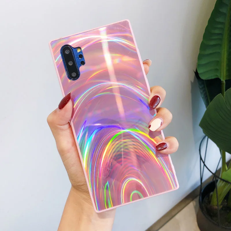 Pink YHBBCASES для samsung Note 10 8 9 модные лазерные радужные чехлы для телефонов samsung Galaxy S8 S9 S10 Plus цветной мягкий чехол Аврора - Цвет: Pink