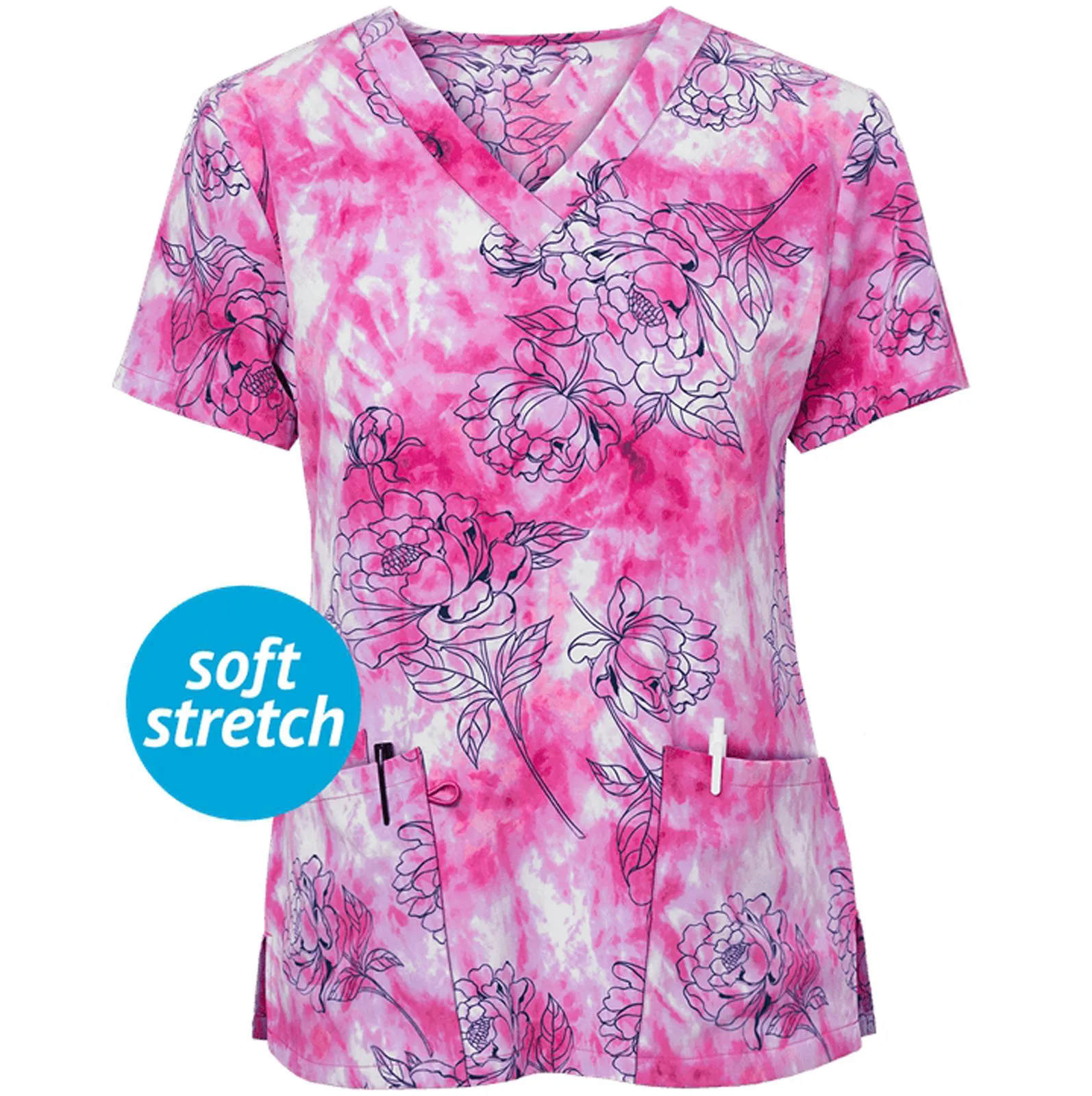 Женская мода полиэстер короткий рукав v образный вырез карман рабочая одежда