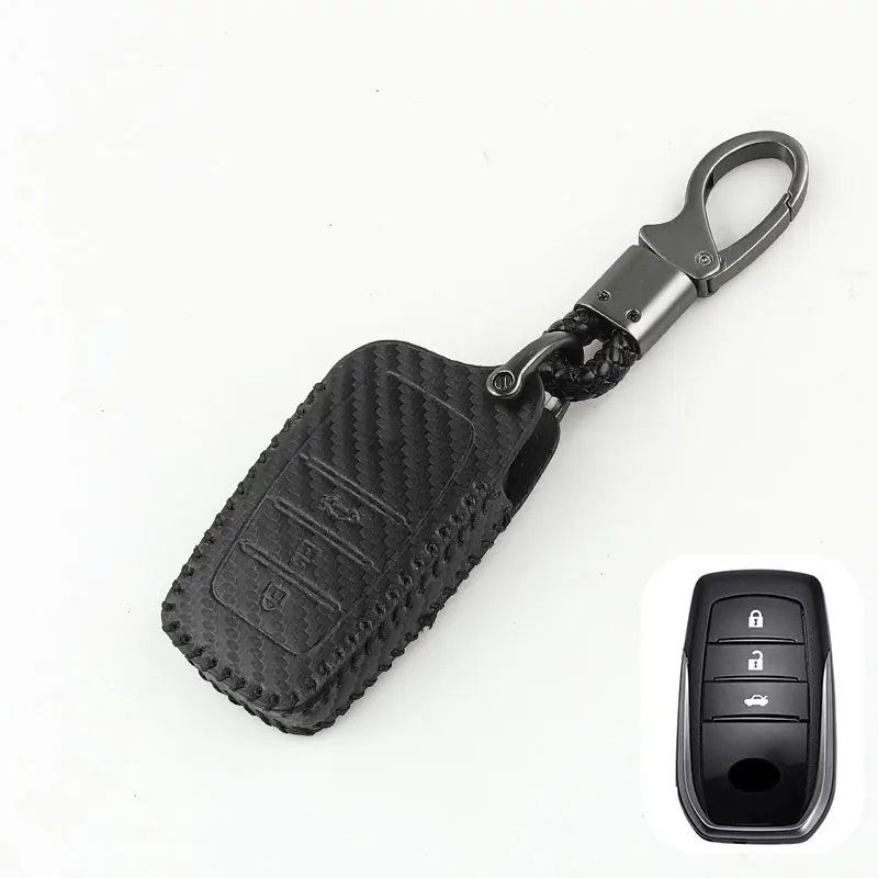 

Carbon Fiber Leather Car Key Cover Protective Shell For Toyota Hynix Fortuner Land Cruiser Camry Coralla Crown RAV4 Highlander