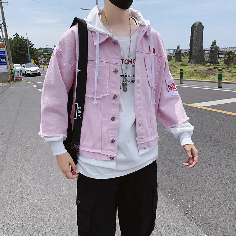 Оптовая продажа 2021 модная Мужская Красивая джинсовая куртка Корейская одежда