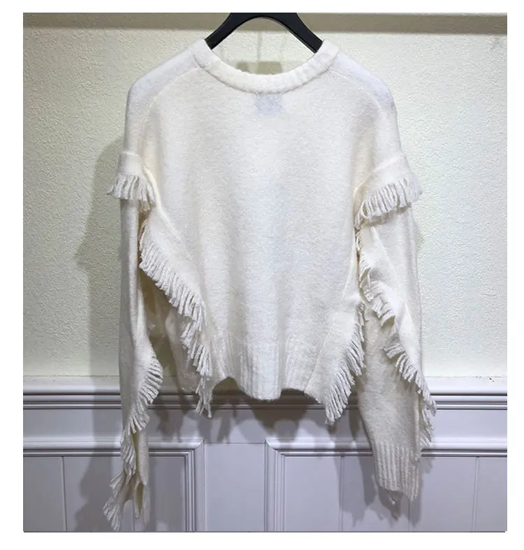 Осень Зима 2020 черный свитер новый с бахромой шерстяной пуловер из мохера