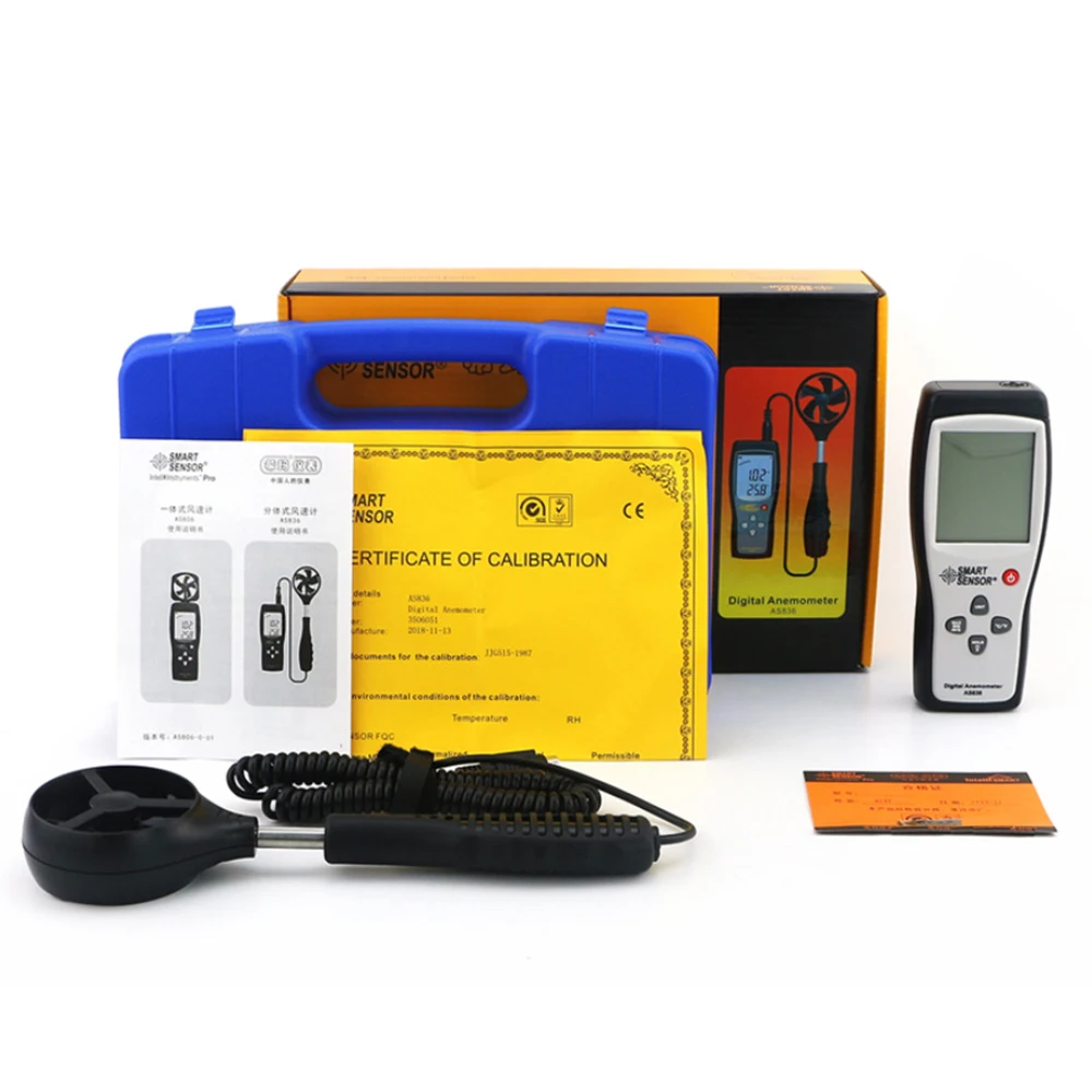 

SMART SENSOR AS836 Digital Air-Flow Gauge Anemometer Wind Speed Meter Temperature 0.3-45m/s Anemometer Wind Sensor Meter