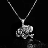 new retro skull fish pendant necklace mens necklace fashion metal sliding pendant accessories party jewelry