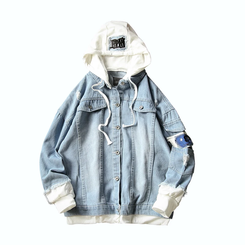 

2019 winter new coat denim jacket fashion men's clothing washed broken