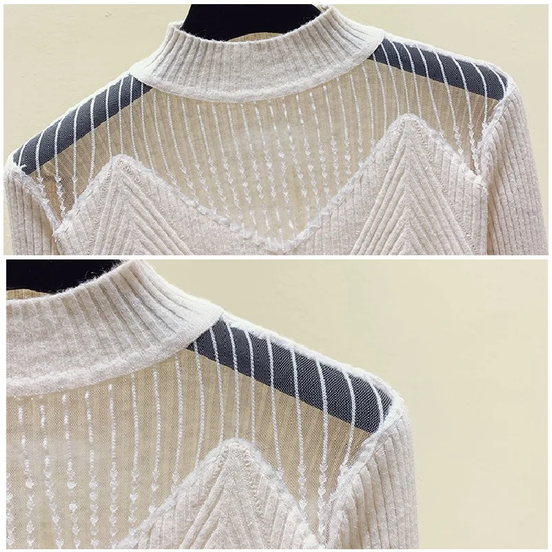 Яркий шелковый кружевной пуловер Женский Осенний блестящий свитер с длинным