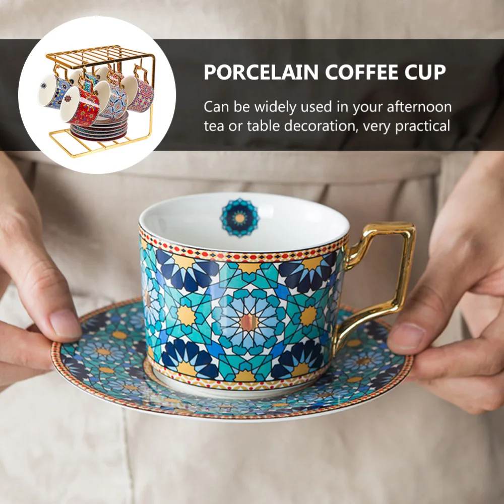

1 Set Unique Coffee Cup Exquisite Afternoon Tea Cup with Saucer and Rack