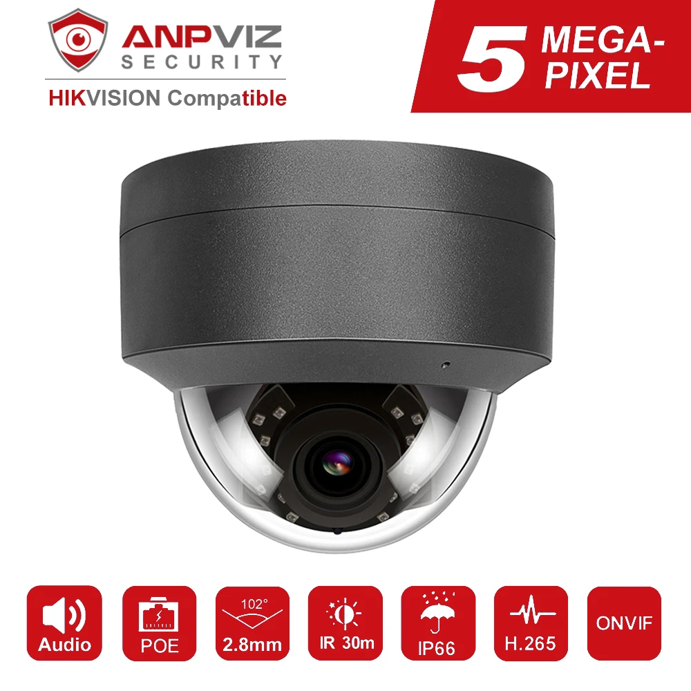Камера видеонаблюдения Hikvision совместимая с Anpviz H.265 5 Мп POE IP Plug & Play наружная