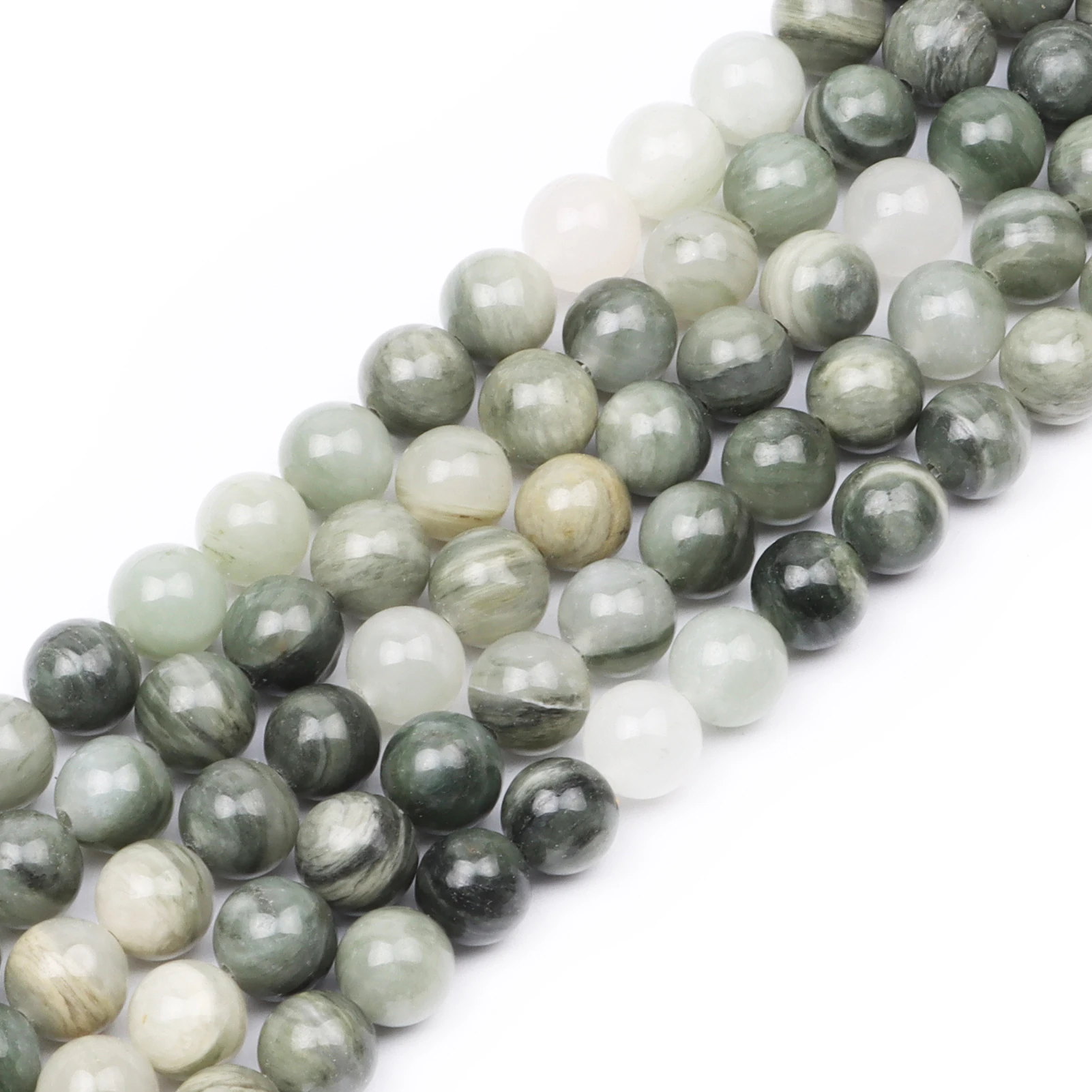 

Natural Round Stone Beads, Natural Gemstone Hole Size 6/8/10mm Crystal Energy Stone Healing Power Green Grass Agate Beads