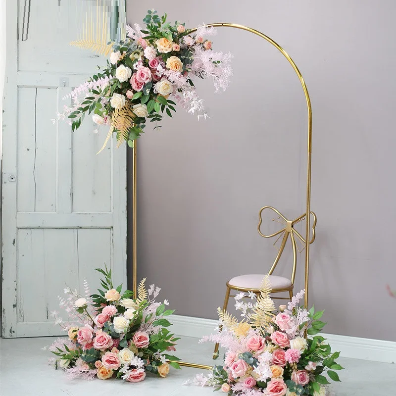 

Wedding Arch Prop Wrought Iron Round Arc Artificial Flower Frame Geometric Stand Party Birthday Background Balloon Display Decor