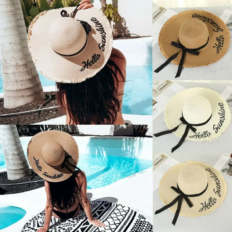 Шляпа женская Соломенная с козырьком складная пляжная Панама от солнца широкими