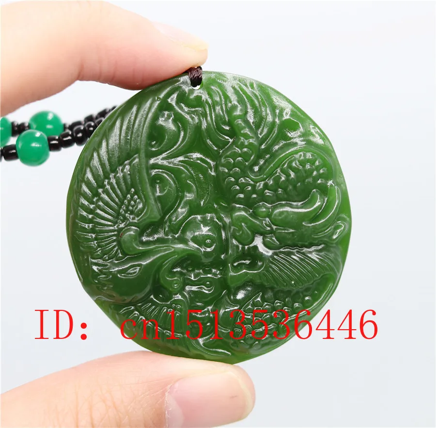 Китайский зеленый нефрит Дракон Феникс кулон ожерелье Модные аксессуары