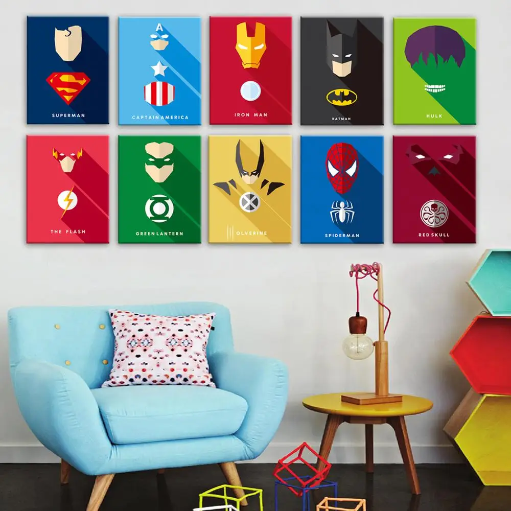 Мультяшный супергерой холст искусство печать настенные картины для украшения