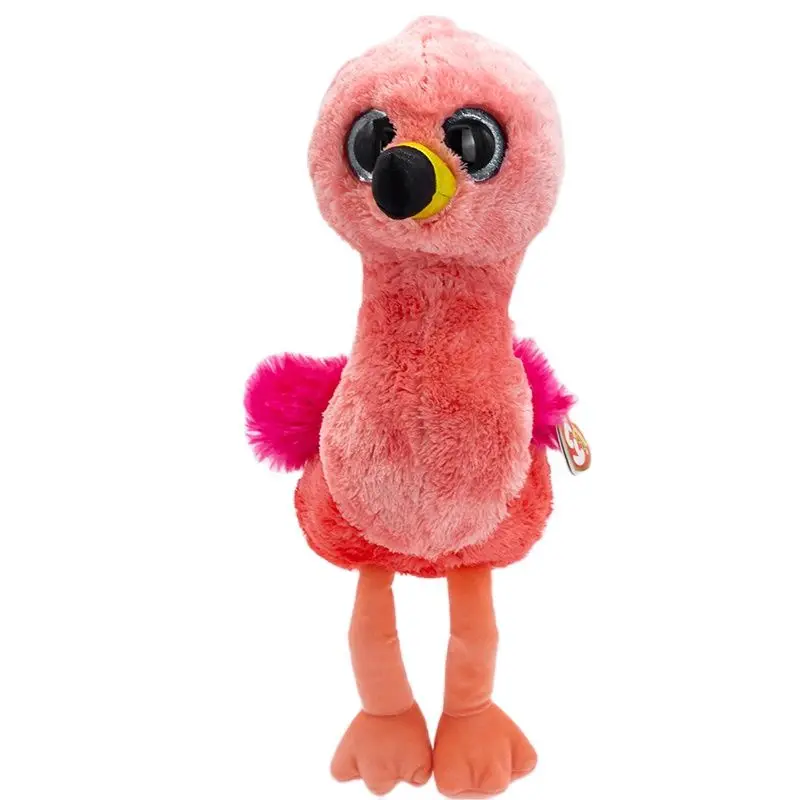 

New Ty Beanie Big Eyes Pea Animal Cute Pink Flamingo Soft Plush Stuffed Toy Doll Child Collection Birthday Christmas Gift 15CM