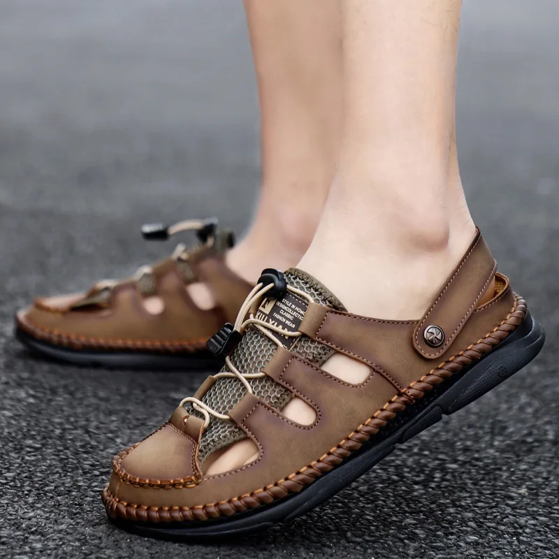 

New Summer Sandals Men Leather Classic Roman Sandals and Slipper Outdoor Sneaker Beach Rubber Flip Flops Men Sandals Tide