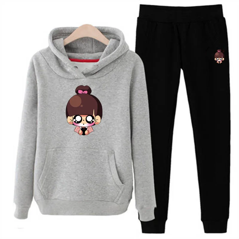 T53 2019 принт с героями мультфильмов осень женский спортивный костюм толстовки