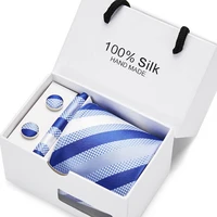 high grade men ties set extra long size 145cm8cm blue striped necktie silk jacquard woven neck tie suit wedding men gift
