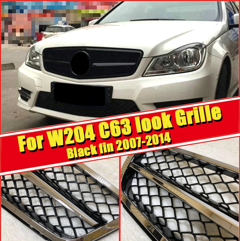 Для Mercedes C204 W204 C класс спортивный передний бампер C63 стиль решетка решетки грили Гальванизированный черный прямой 1:1 замена 07-14