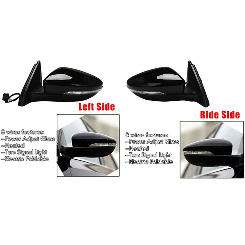 

Rear View Mirror Assembly Power Glass Heated Turn Signal Foldable 8 Wires for JETTA 2011-2018 Black