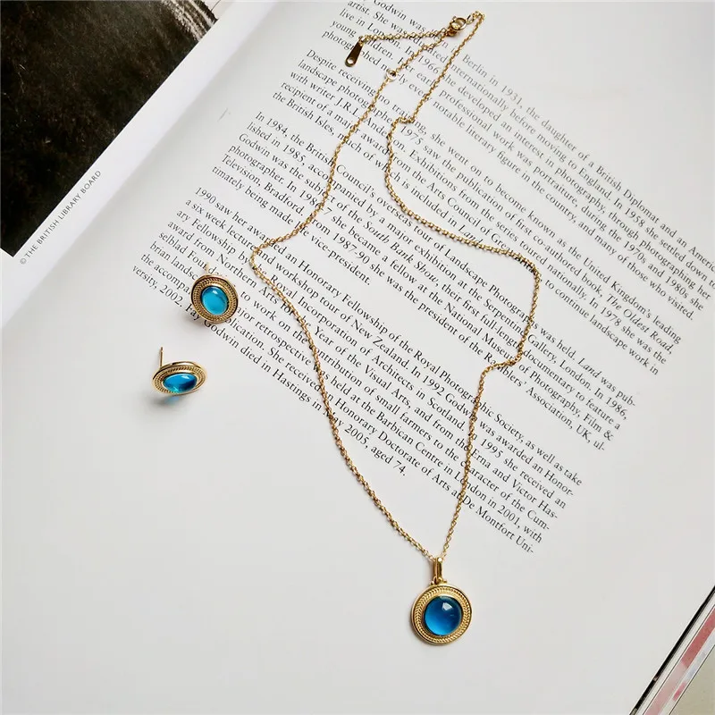 

POFUNUO Real 925 Sterling Silver Women Luxury Angel Magic Blue Crystal Pendant Necklace Pure Silver 18K Gold Chokers Necklaces