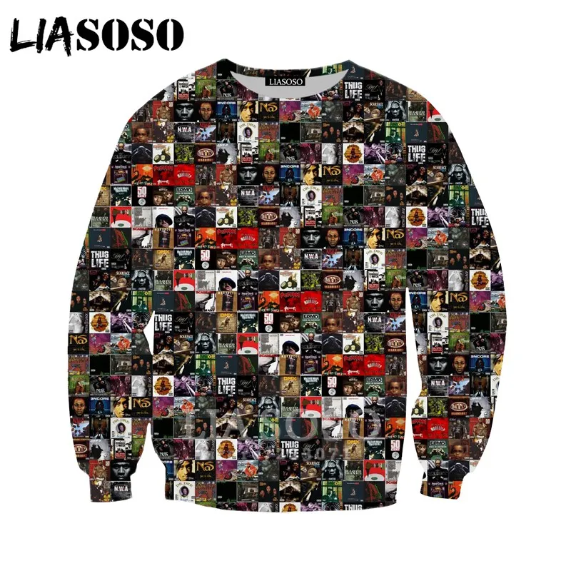 2pac, толстовка LIASOSO, новинка, для мужчин и женщин, забавные толстовки, 3D принт, рэпер, хип-хоп, длинный рукав, уличная одежда, топы, пуловер с круглым вырезом, B182-07 - Цвет: 2