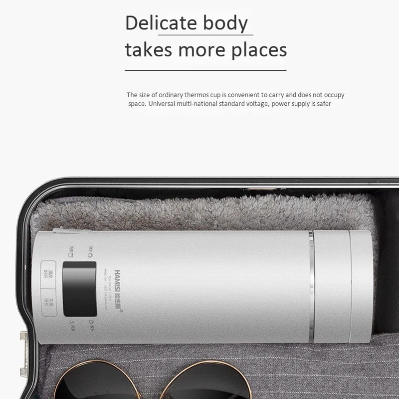 

HAMISI 400ML Portable Travel Electric Water Kettle Mini Thermos Smart Teapot Heating Cup Milk Boiling Boiler US Plug