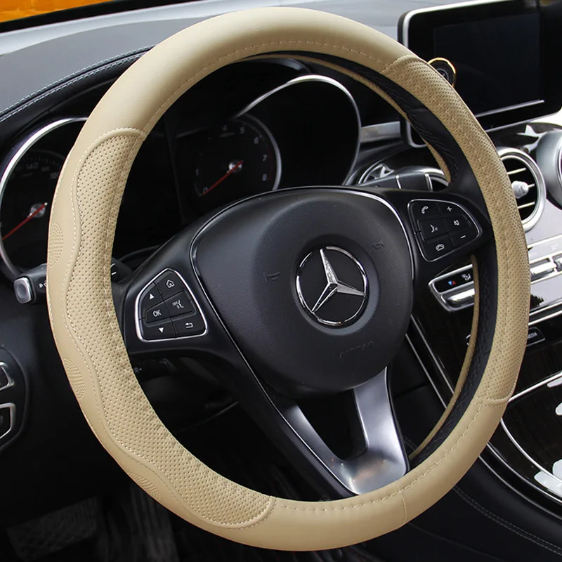 

Universal Hand-stitched Black Artificial Leather Embossed Steering Wheel Cover for Volkswagen Golf 7 Mk7 New Polo Passat B8