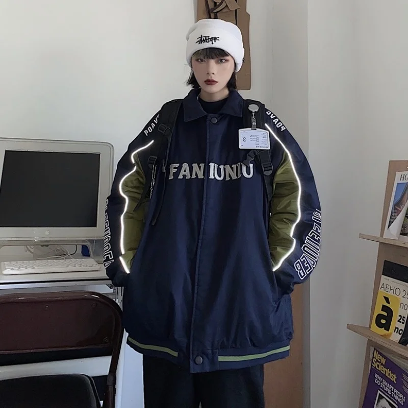 Man Women Winter Ins Harajuku Couple Work Parkas Clothes Couples Cotton Jacket Loose Thickened Baseball Jacket Cotton Coat