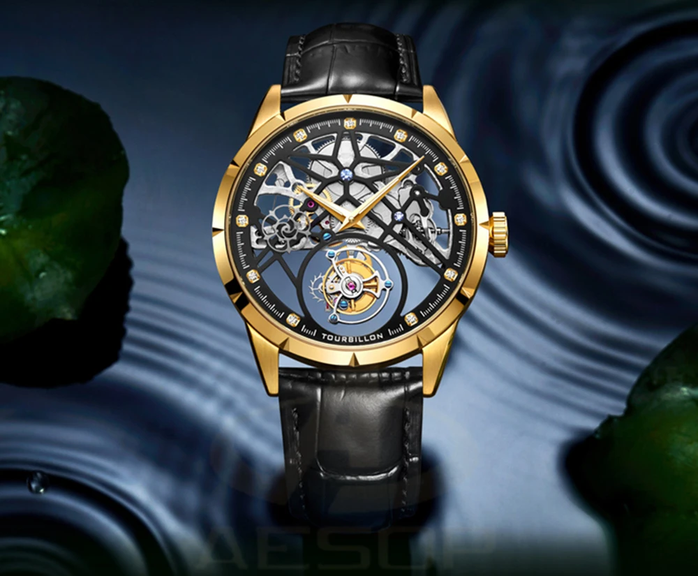 

AESOP New Skeleton Watches Mechanical Automatic Watch Men Tourbillon Sport Clock Casual Sapphire Dial Wrist Watch Relojes Hombre
